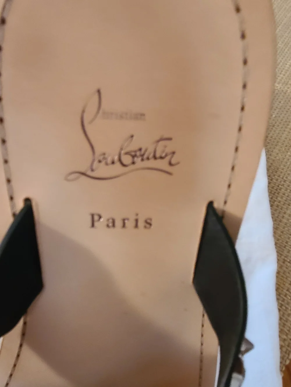 Christian Louboutin Black Embellished Leather Thong Sandals made In SPAIN.